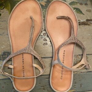 Ladies sandals buff/pink tone with rhinestones